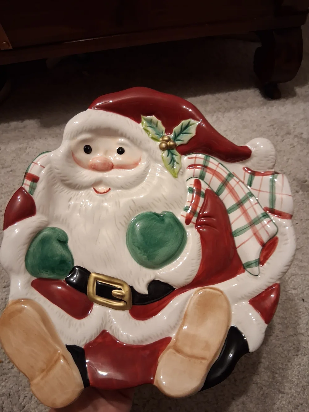 Fitz and Floyd Ceramic Santa Serving Plate - Red, Green & Cream